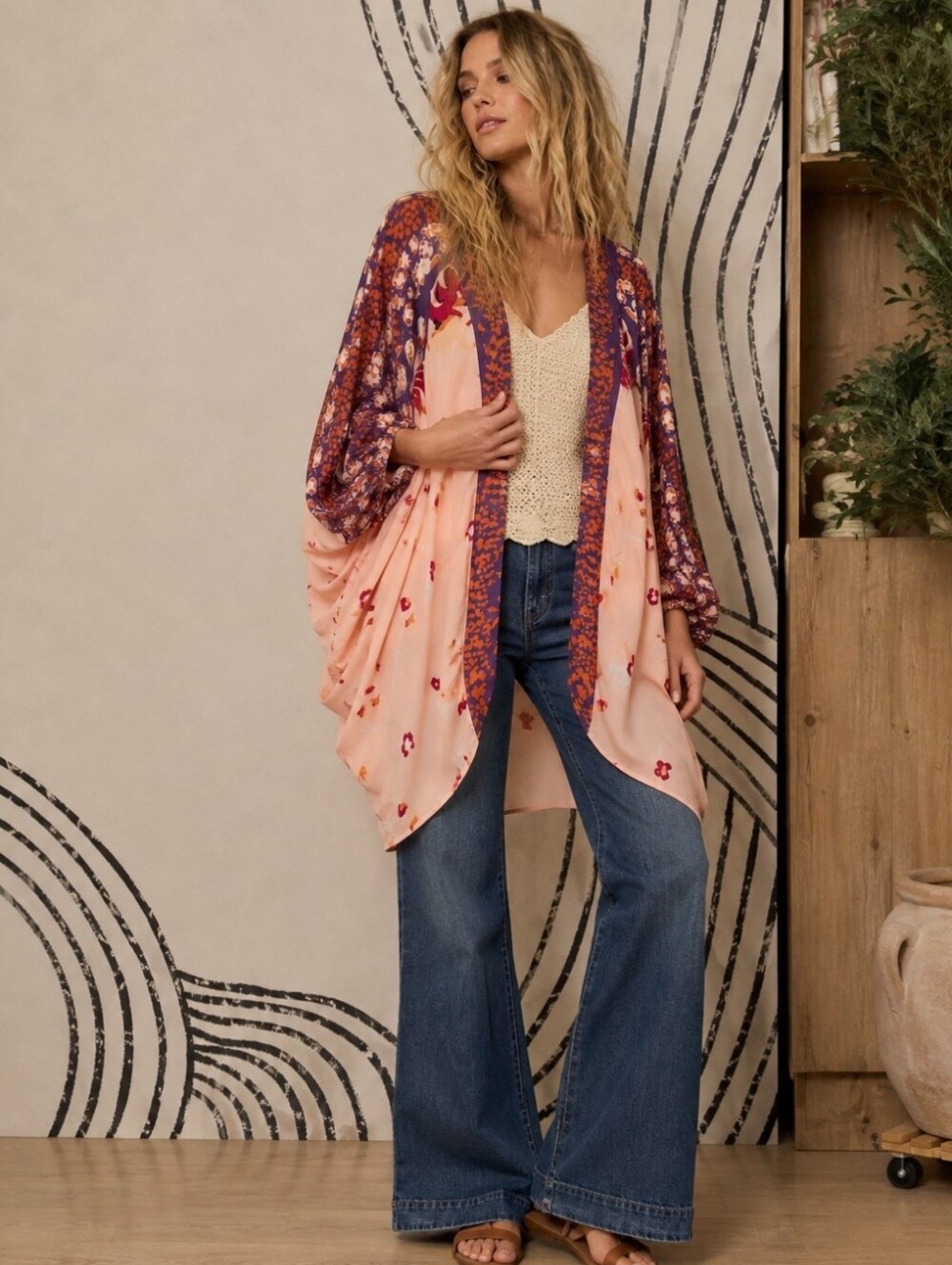 Anthropologie Simona Kimono Mixed Floral In Peach One Size NIP $150 *Soldout